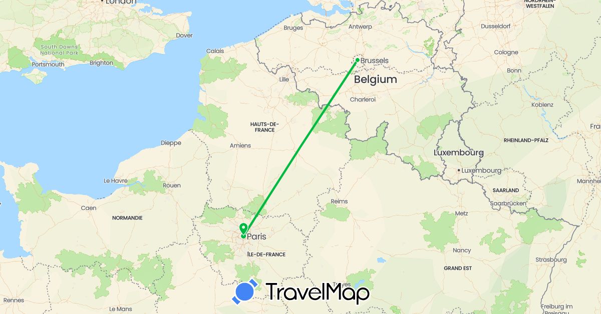 TravelMap itinerary: bus in Belgium, France (Europe)